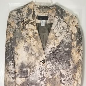 Jones New York Pink Gray Floral Brocade Coat Jacke